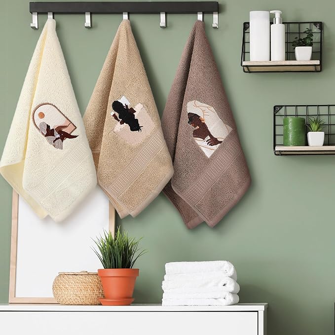 3 Pcs African American Woman Hand Towels