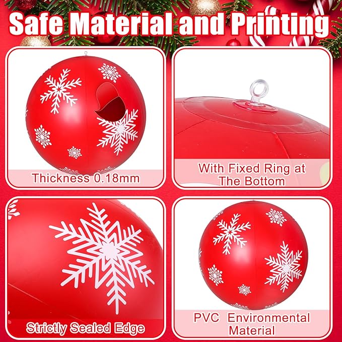 Jetec 12 Pcs Giant Inflatable Christmas Ball Inflatable 16 Inch 24 Inch Christmas Ornaments Outdoor PVC Christmas Balls for Tree Yard Hanging Holiday Garden Indoor Outdoor Decor