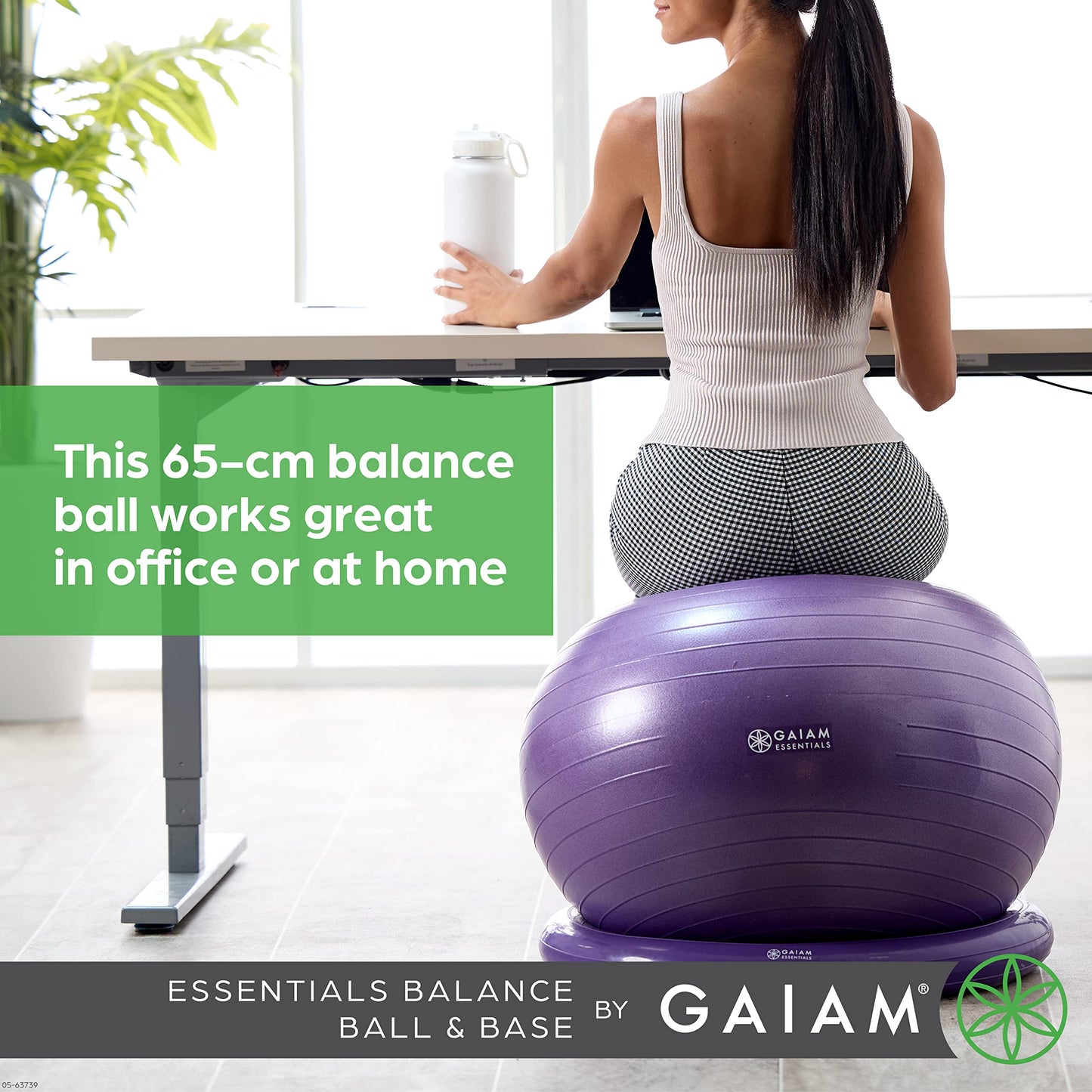 Gaiam Essentials Balance Ball & Base Kit, 65cm Yoga Ball Chair, Exercise Ball with Inflatable Ring Base for Home or Office Desk, Includes Air Pump