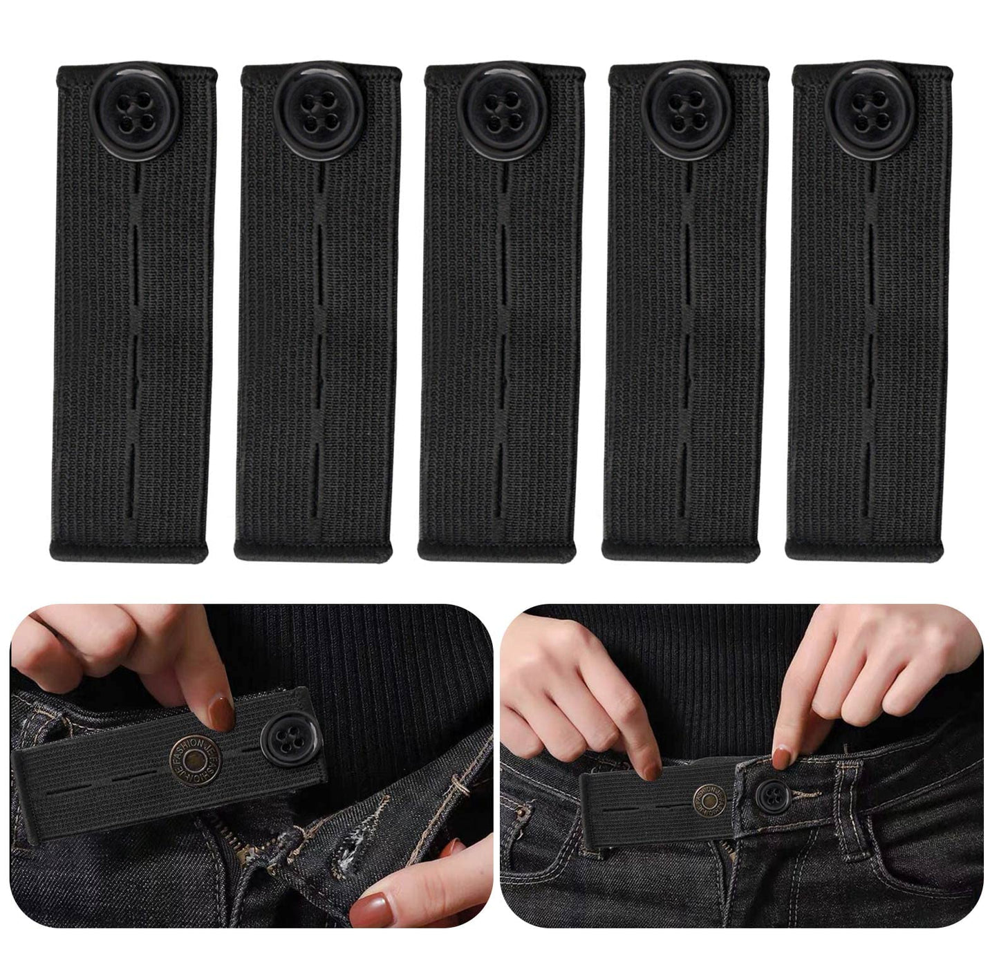 5PCS Adjustable Waist Extender, Elastic Button Extender Pants Waist Extension for Trousers Jeans Pregnant Trousers
