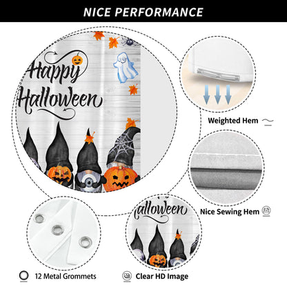 Visioun Halloween Cute Funny Gnomes Spooky Pumpkin Shower Curtain for Bathroom 72W*72H Inch Farmhouse Rustic Horror Bathtub Skull Ghost Maples Bat Decor Waterproof Polyester Fabric Set with 12 Hooks