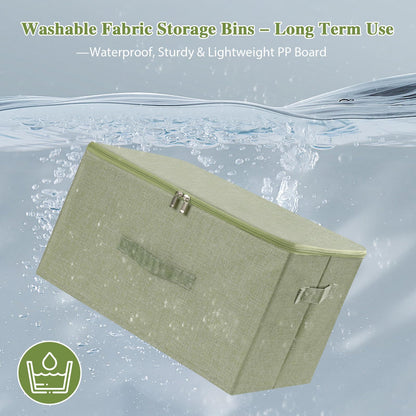 ANMINY Storage Bins with Zipper Lids 36 Qt Lidded Fabric Storage Boxes Baskets Cubes with Handles Collapsible Washable Cotton Linen Closet Shelf Clothes Organizer Containers - Green, Large