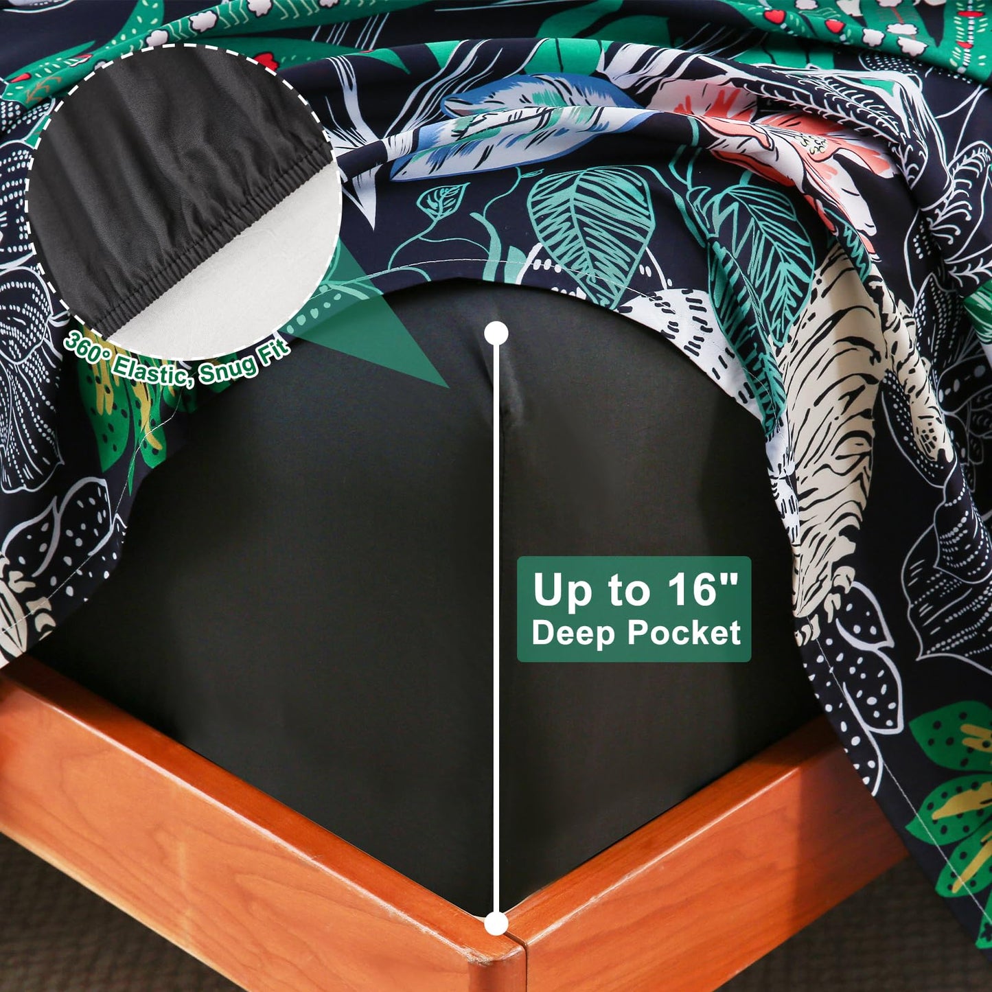Swiftify Botanical Queen Bed Sheets Set 6-Piece, Boho Floral Brushed Microfiber Sheets, Cooling Bed Sheet Set, Soft & Breathable, 16' Deep Pocket Fitted Sheet & Pillowcase Set, Vintage Jungle Bloom