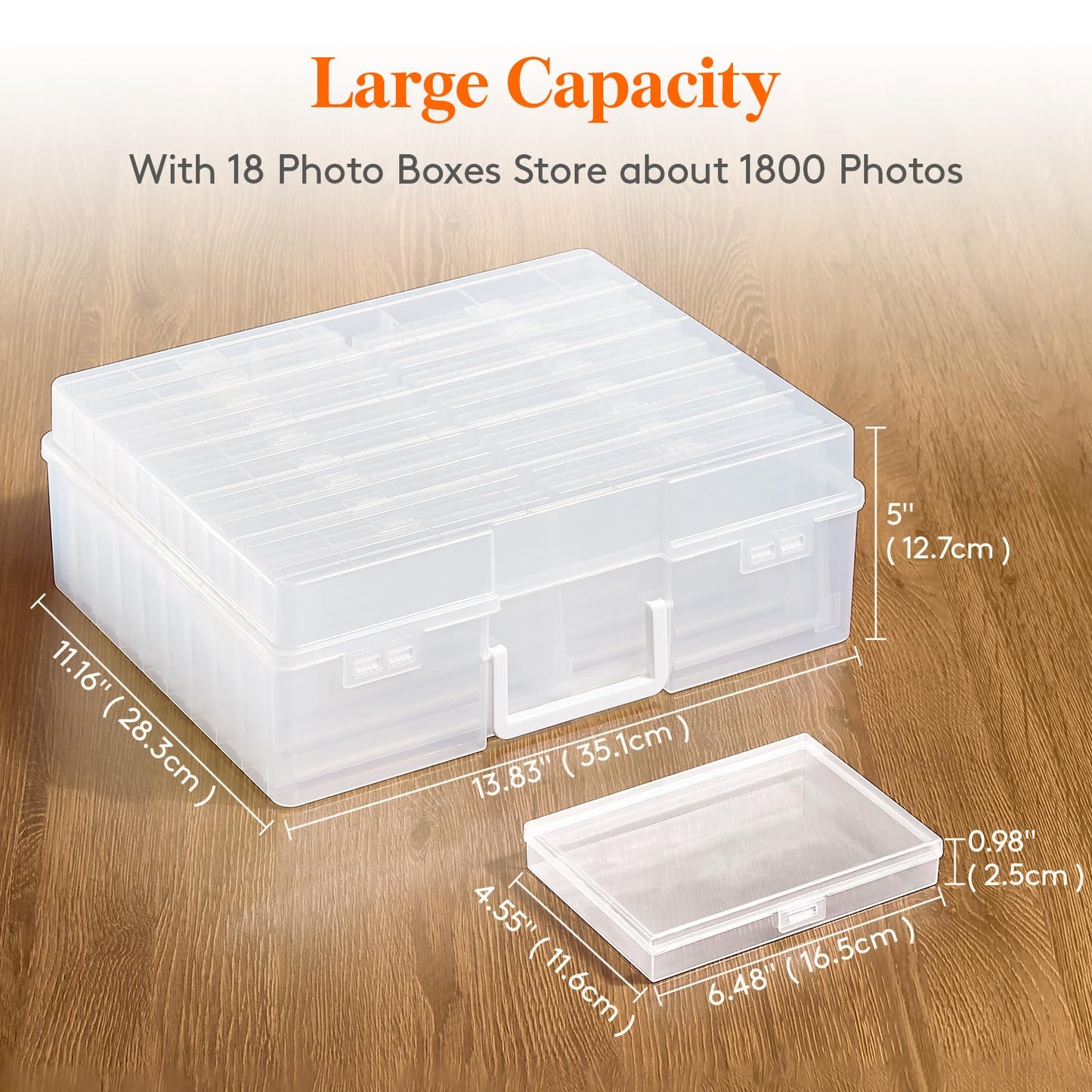 Lifewit Photo Storage Box 4" x 6" Photo Case, 18 pcs Inner Photo Keeper, Clear Photo Boxes Storage, Plastic Photo Organiser for Seed, Cards, Picture, Craft with 1 Sheet Label Sticker