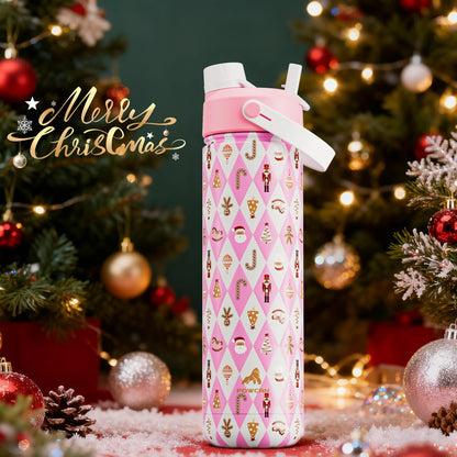 26 oz Christmas Insulated Water Bottle with 2-in-1 Straw and Spout Lid, Keep Cold 24H, Leak-Proof, Fits in Car Cup Holder, Stainless Steel Water Bottle for Gift, Trip, Home (Christmas Classics Parade)