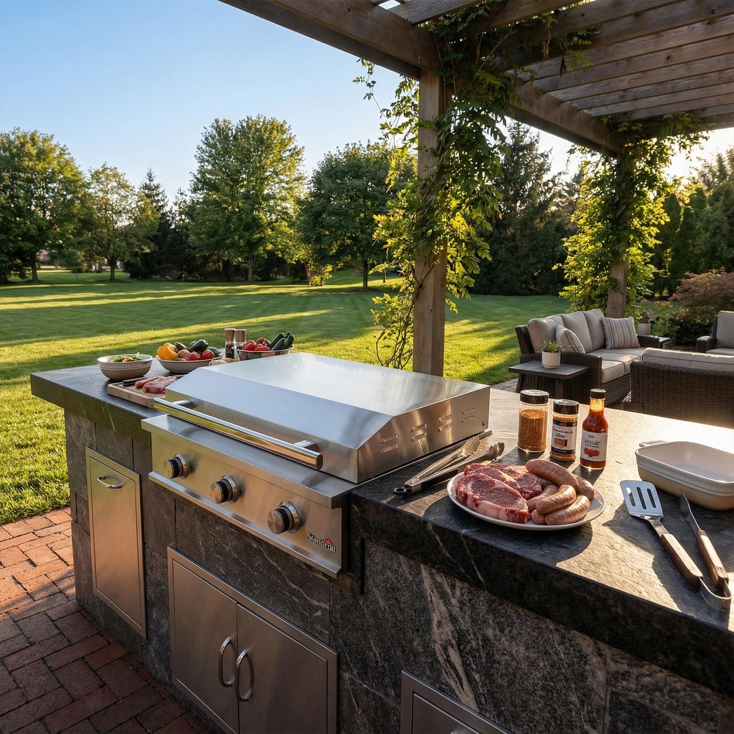 Stanbroil 36-Inch Built-In Liquid Propane Griddle, Premium 304 Stainless Steel 3 Burner Flat Top Grill for Outdoor Kitchen BBQ Island