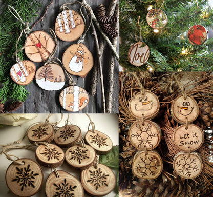 50Pcs Wood Slices 2.4"-2.8" Unfinished Wood Rounds with Pre-drilled Hole and 66Feet Twine String, Natural Wood for Crafts for Home Decor Painting DIY Christmas Ornaments Party Wedding Decor