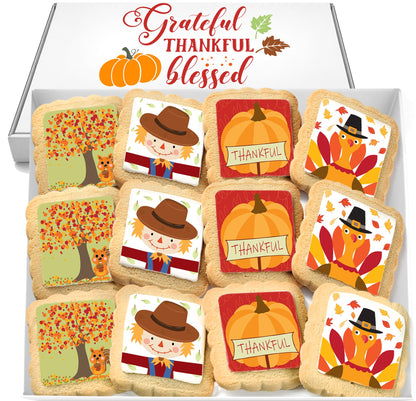 Thanksgiving Cookies 12 Pack Decorated | INDIVIDUALLY WRAPPED Sugar Cookies | Gift Basket Pumpkin Turkey Scarecrow | Nut Free