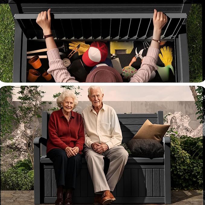 DRATO 75 Gallon Storage Bench Deck Box Outdoor Indoor,Lockable Durable All-Weather Seating with Hidden Storage,Deck Storage for Garden, Pool, Patio