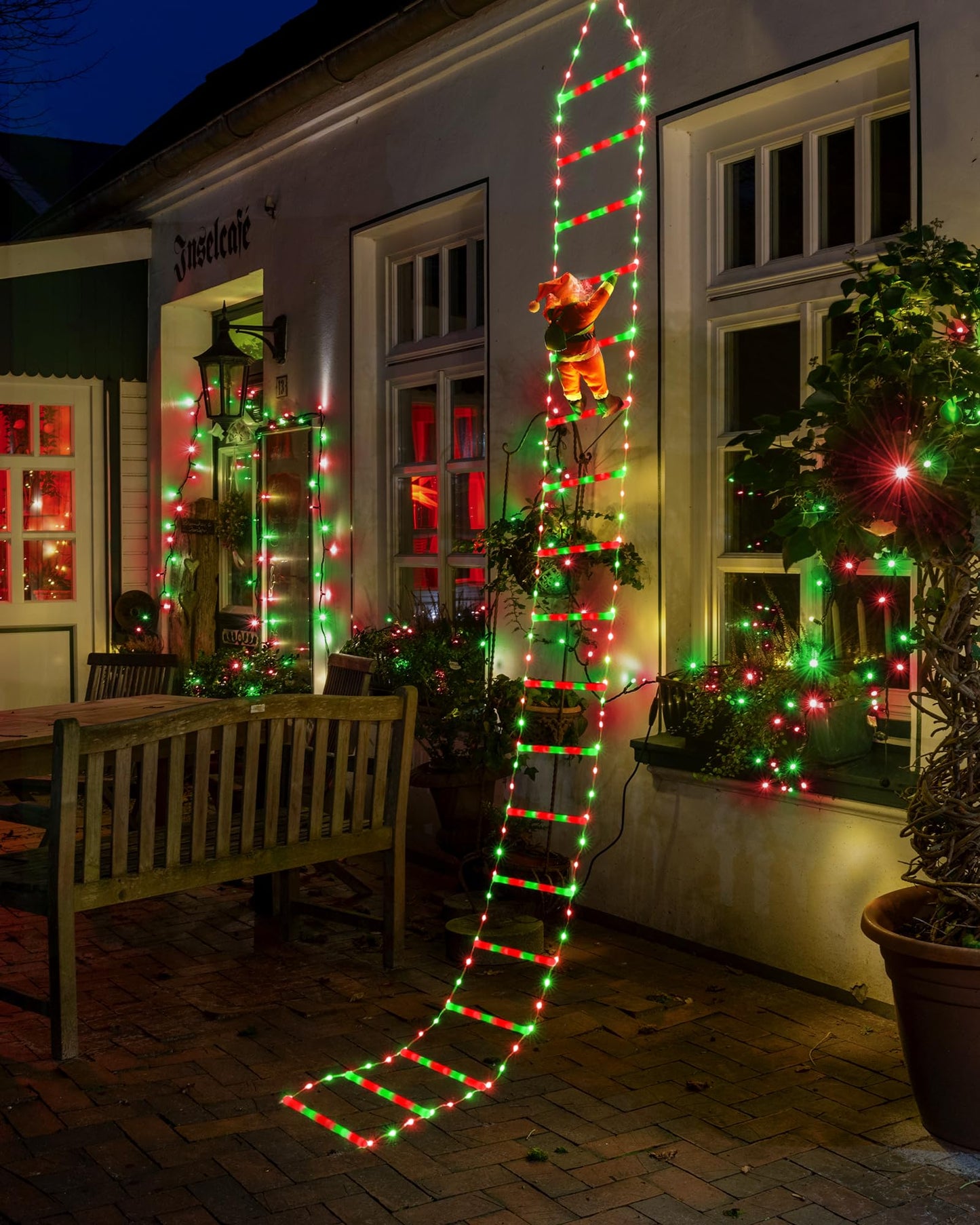 Toodour LED Christmas Lights - 10ft Christmas Decorative Ladder Lights with Santa Claus, Xmas Decorations Light for Indoor Outdoor, Window, Garden, Home, Wall, Xmas Tree Decor - Red & Green