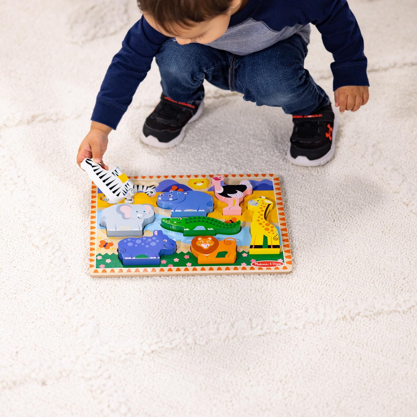 Melissa & Doug Safari Wooden Chunky Puzzle with Wild Animal Theme (8 Pcs) Wooden Puzzles for Toddlers Ages 3+ - FSC Certified