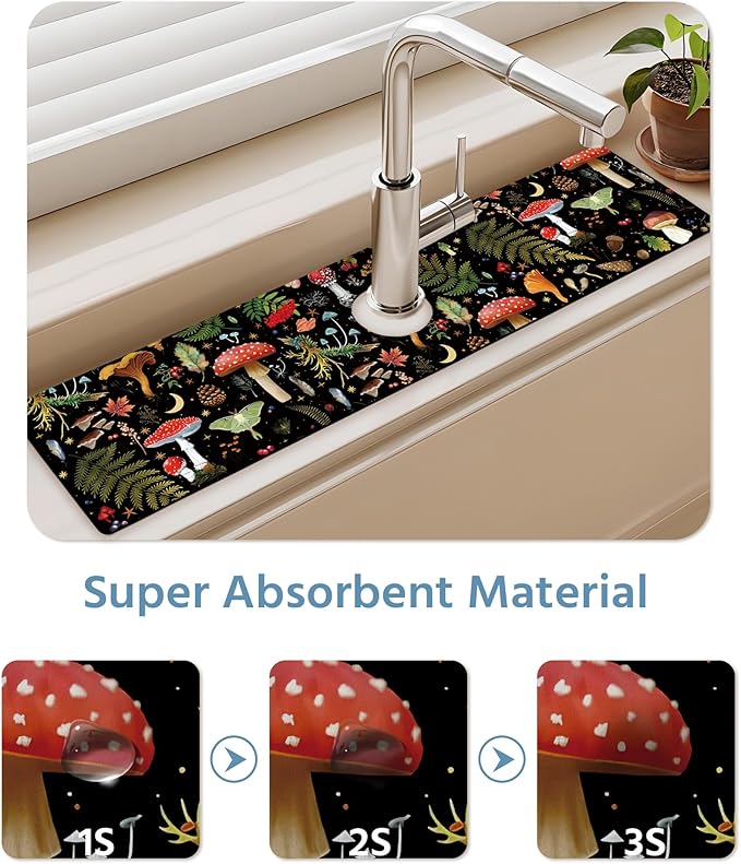 Patterned Sink Faucet Mat Kitchen Splash Guard Super Absorbent Drying Mat