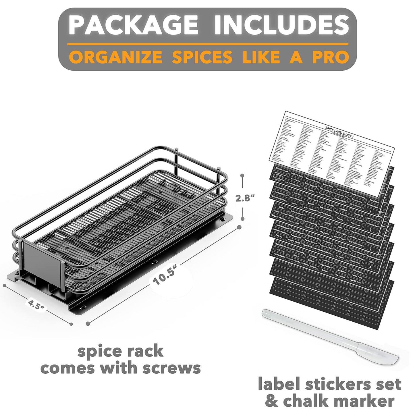 SpaceAid Pull Out Spice Rack Organizer for Cabinet, Heavy Duty Slide Out Seasoning Kitchen Organizer, Cabinet Organizer, with Labels, 4.5" W x10.75 D x8.5 H, 1 Drawer 2-Tier