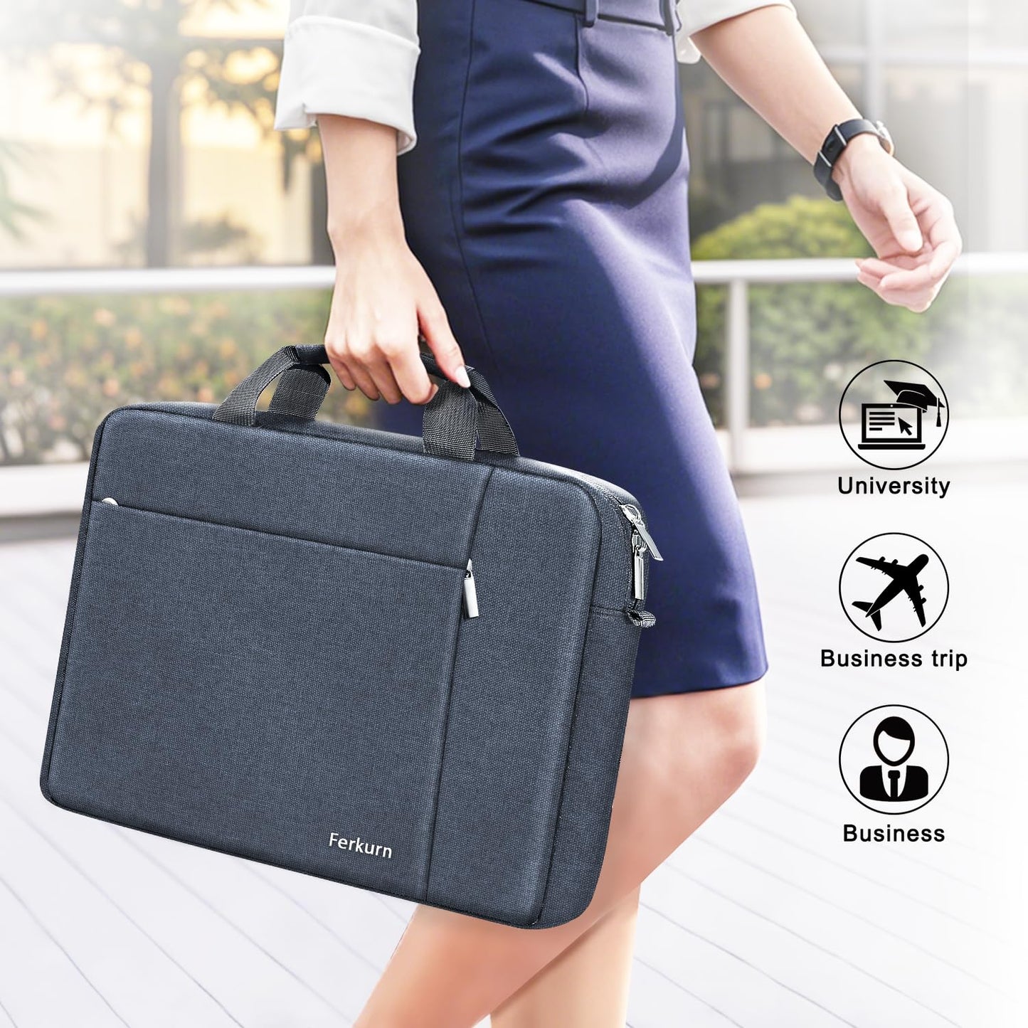Ferkurn Laptop Bag Case Sleeve 15 15.6 16 inch for Women Men Compatible with 15"/16" MacBook Pro/Air M4/M3/M2/M1, Surface Laptop 6/5/4 Book, XPS 15, HP Pavilion, Lenovo, Acer, ASUS, Samsung, Grey
