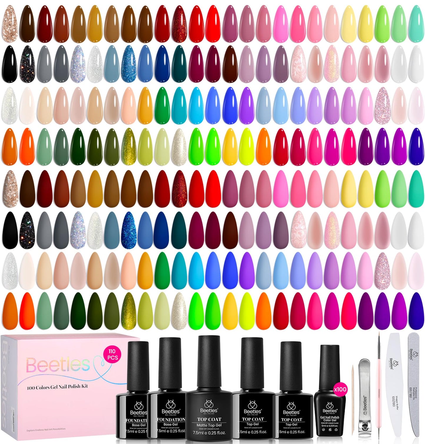 Beetles Fall Gel Nail Kit, Mystic Wonderland Gel Polish Set, 36 Colors Burgundy Brown Orange Red Polish Kit with Base Coat Glossy Matte & Glitter Top Coat Soak Off UV Led Nails Gifts for Women