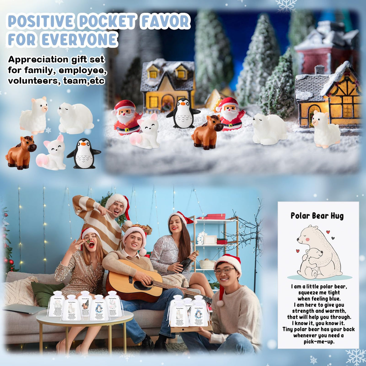 Suzile 50 Set Employee Appreciation Gifts Bulk Mini Polar Animal Figures Thank You Team Gift Pun Inspirational Card for Coworker Funny Resin Penguin Polar Bear Fox Alpaca Pony Office Favor