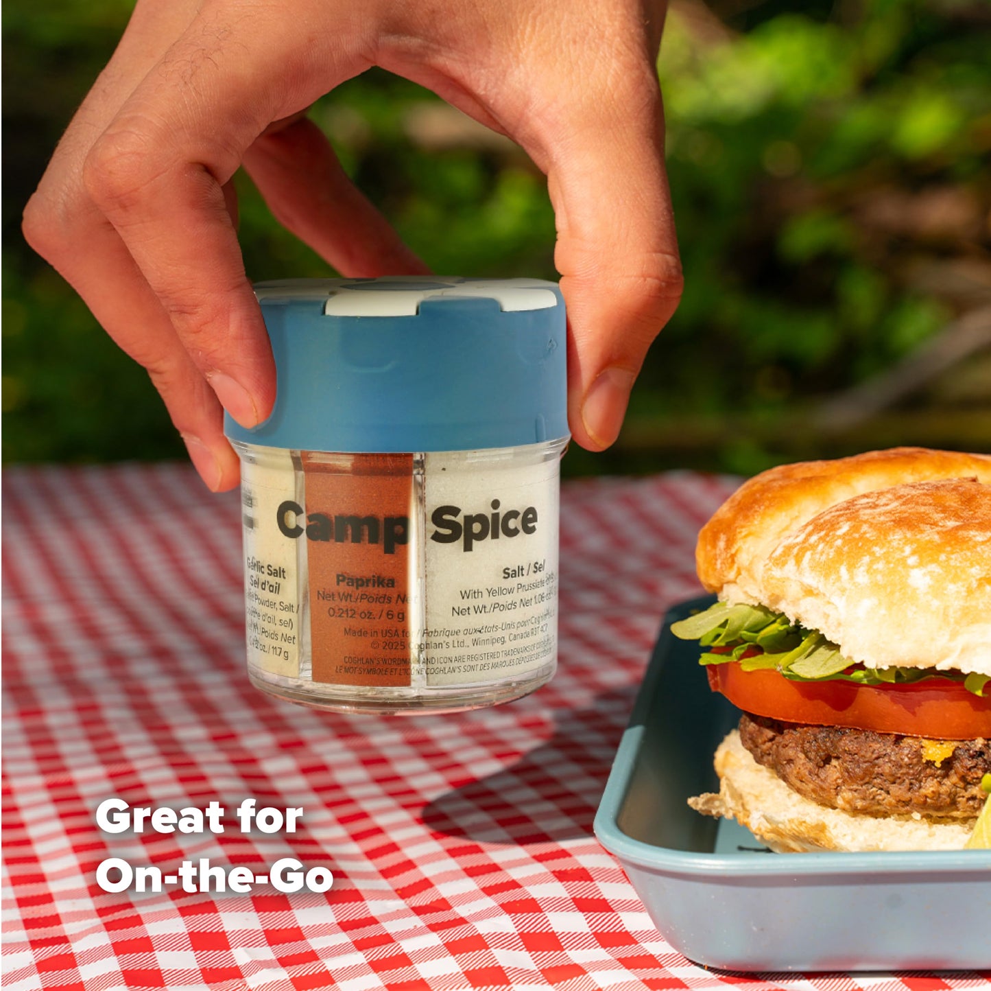 Coghlan’s Camp Spice – 6-in-1 Spice Shaker with Cayenne, Oregano, Garlic Salt, Paprika, Salt & Black Pepper – Compact Seasoning for Camping, BBQs, Travel, Home Kitchens – Made in USA