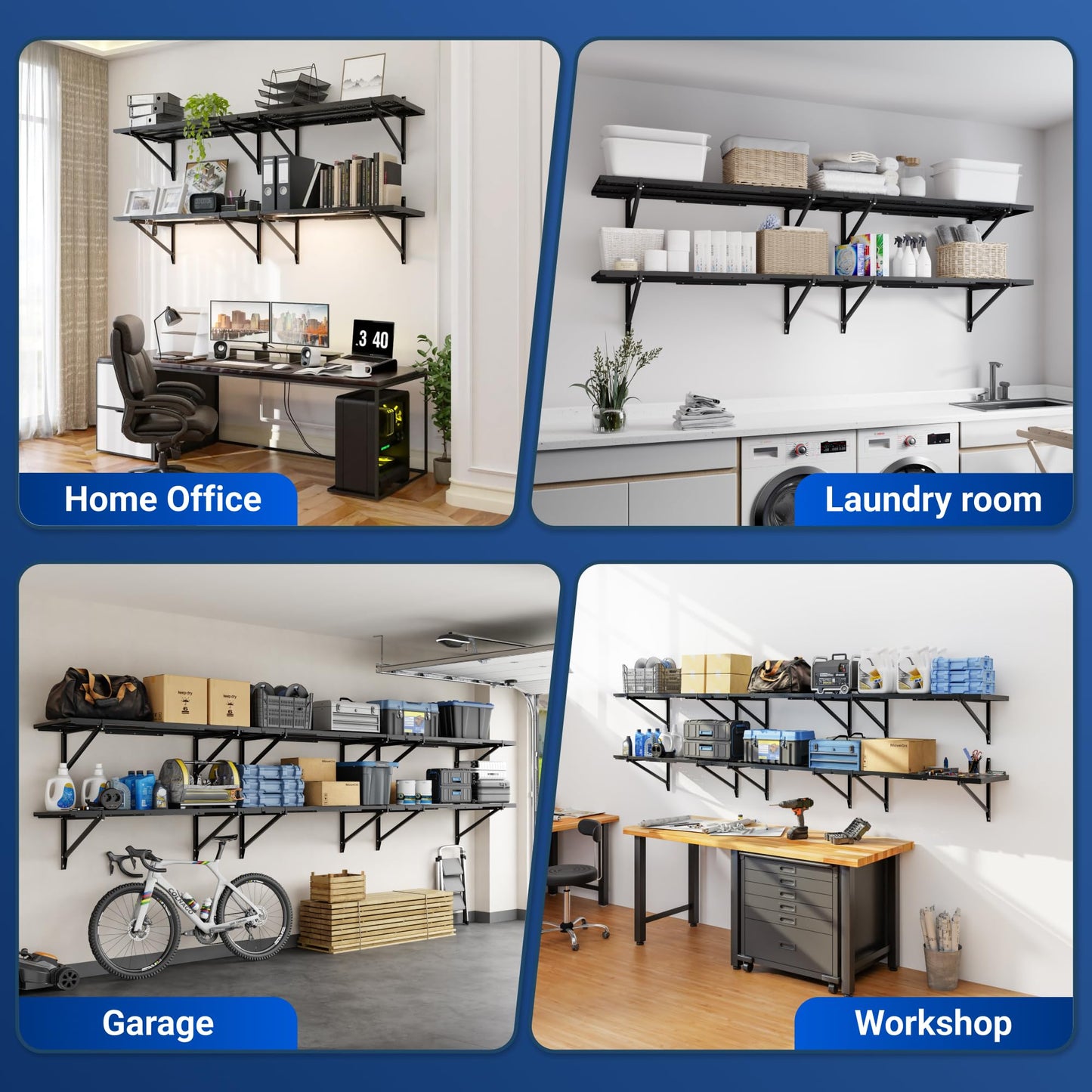 FLEXIMOUNTS 2-Pack 1x6ft Heavy Duty Garage Wall Shelving, Perforated Metal Garage Shelving Wall Mounted, 1400 lbs Capacity, Garage Organization System for Tools, Bins & Space Saving