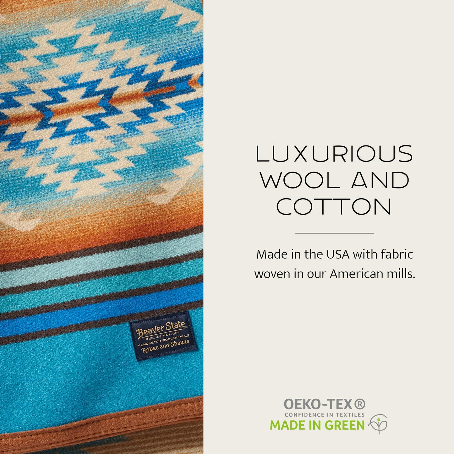 Pendleton Jacquard Unnapped Twin Blanket 64" x 80" - Heirloom Quality Virgin Wool, Reversible, Reinforced Ultrasuede Binding, Made in USA - Mystic Lake