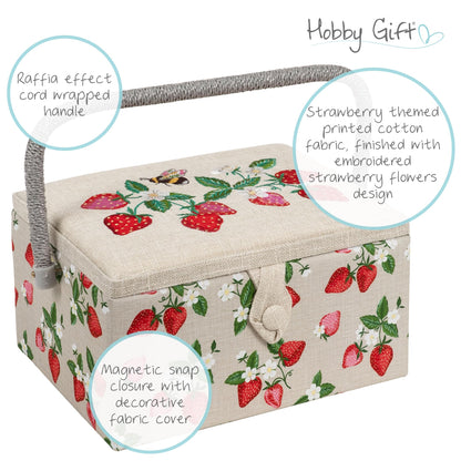 Hobby Gift Medium Sewing Box Craft Storage Box with Handle Internal Accessories Tray Pin Cushion and Pocket for Sewing Knitting and Hobby Supplies