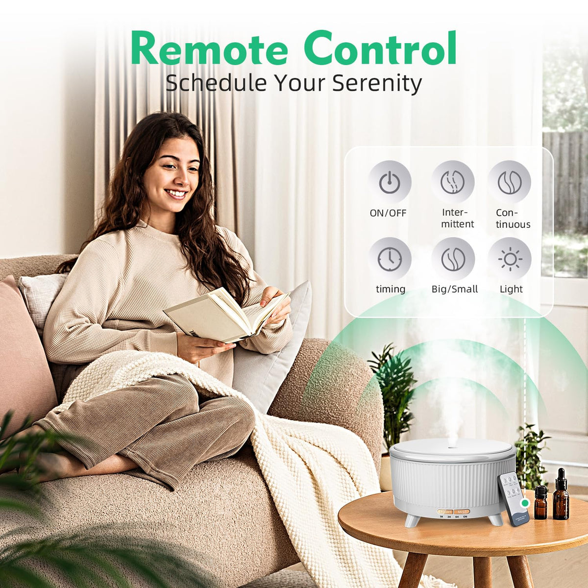 20-Hour Long-Lasting Aromatherapy, 500ML Large Essential Oil Diffuser: Ultrasonic Cool Mist Humidifier with Remote Control, 7 Color Lights, Timer, Auto-Off for Home/Bedroom/Yoga (Minimalist White)