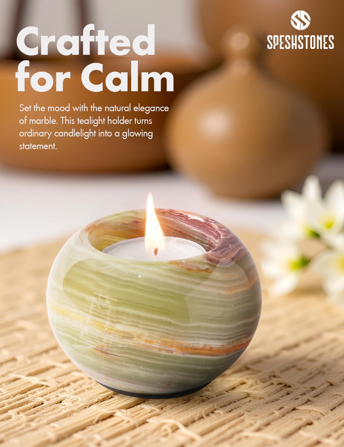 SPESHSTONES Marble Tealight Candle Holder 3 Inch Green Onyx Mini Votive Candle Holders for Table Centerpiece, Valentines Day Decorations & Room Decor, Decorative Candles Holders for Wedding Gifts