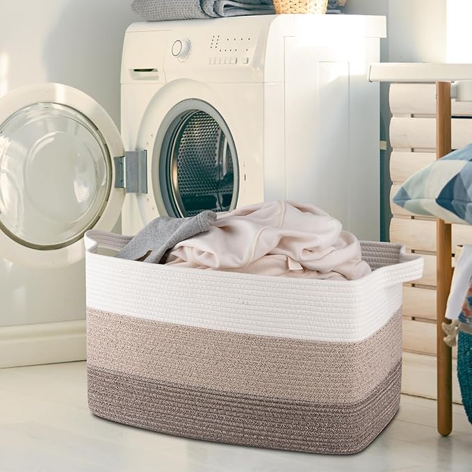 OIAHOMY Extra Large Blanket Basket, 110L Cotton Rope Woven Laundry Basket