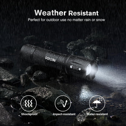RECHOO 6Pack LED Flashlight, Bright Small Flashlights High Lumens with 3 Modes, Pocket Mini Flashlight Battery Powered, Flash Light Adjustable Focus, Waterproof Flashlights for Home Emergency Camping