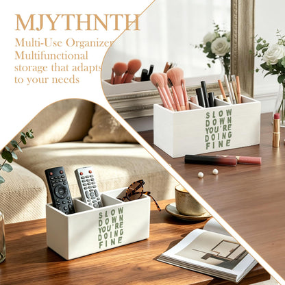 MJYTHNTH Sage Green Inspirational Pencil Pen Holder for Desk, Slow Down You're Doing Fine Motivational Wooden Box Sign Pen Holder Organizer for Home Office Desk Accessories