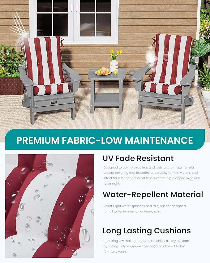 SERWALL HDPE Outdoor Rocking Chair Cushion Set of 2, Memory Foam Cushion Red White