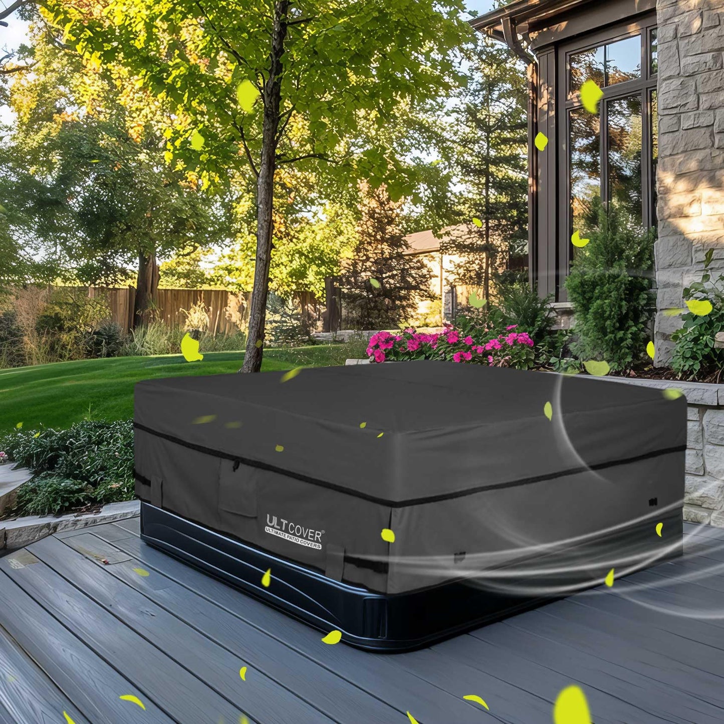 ULTCOVER Waterproof 600D Polyester Square Hot Tub Cover Outdoor SPA Covers 80 x 80 inch, Black