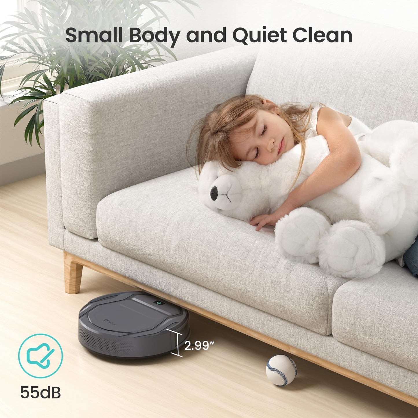 Lefant M210P Robot Vacuum Cleaner, Super Thin, Powerful Suction, Quiet, Self-Charging, Ideal for Pet Owners, Cleans Hard Floors to Medium-Pile Carpets, 120 Mins Runtime, APP/WiFi/Alexa Control, Gray