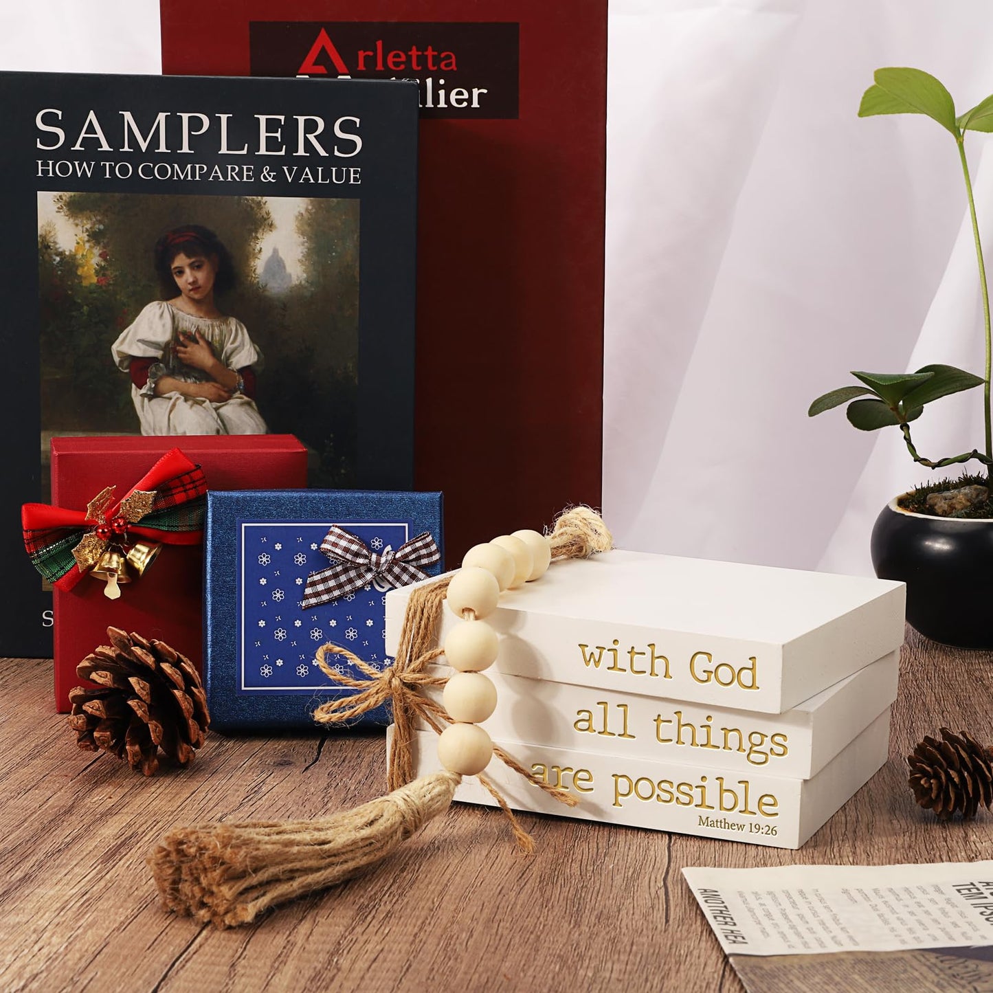 Mini Decorative Coffee Table Books, 4.72" D x 3.93" W x 2.36" H – Set of 3 Faux Books for Decoration, Living Room, Entryway, Bookshelf, Inspirational Christian Gifts