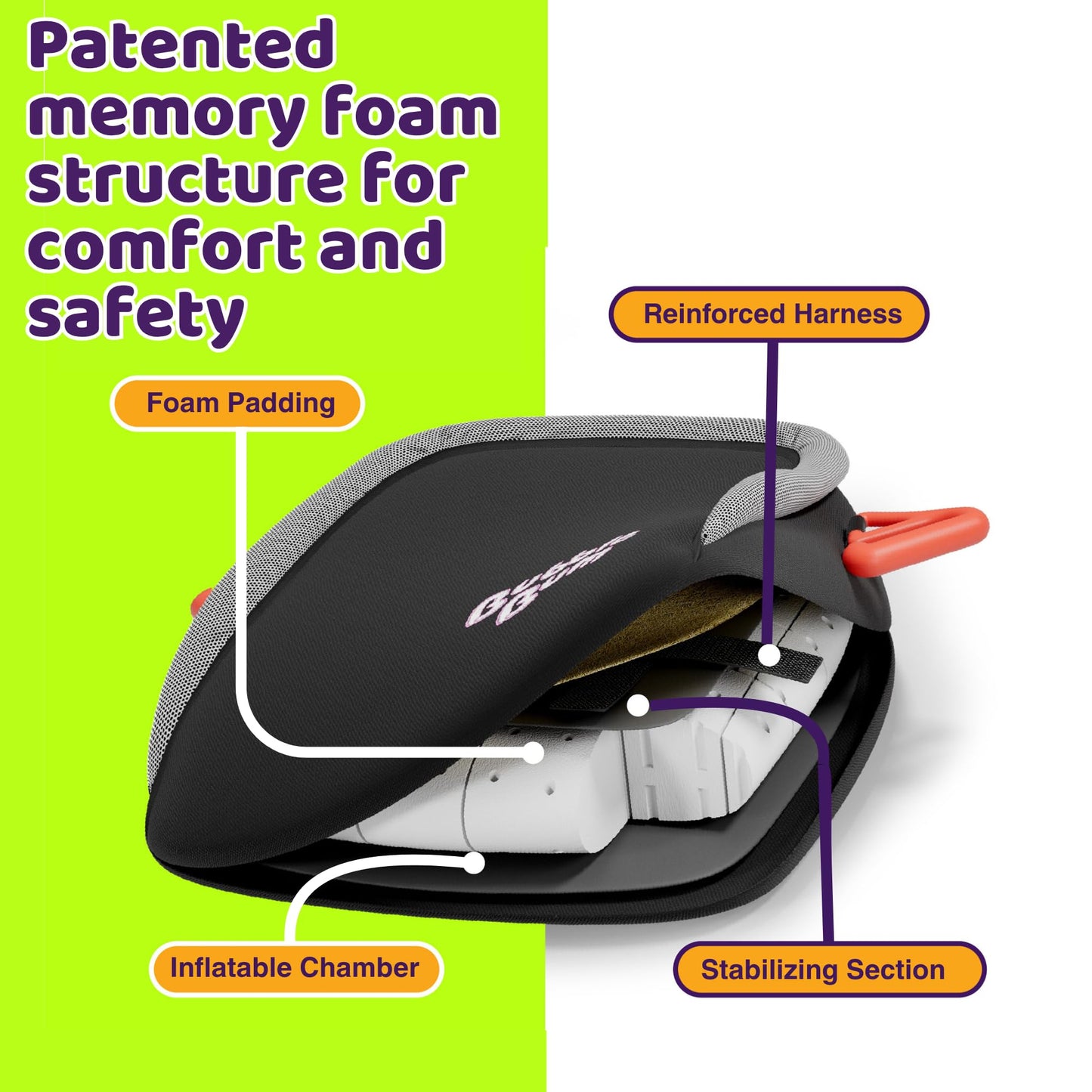 BubbleBum Inflatable Booster Car Seat - Travel Car Seat - Portable Car Booster Seat - Booster Seat for Car - Slim Foldable Narrow Design Car Seat - Perfect for Kids 4-11yrs Old - Black