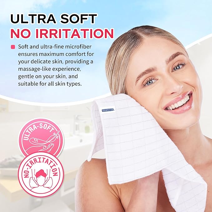 HOMERHYME Microfiber Washcloths Face Towel, 12 Pack White Towels Fingertip