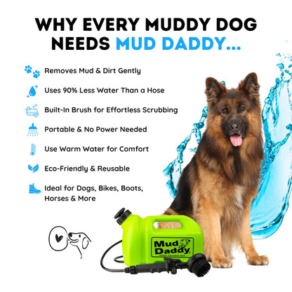 Mud Daddy – Portable Pet Washer, Multipurpose Washing Device, Muddy Walks, Pet Cleaning, Grooming Perfect for Dogs, Horses, Bikes, Shoes, Camping and More – 5 Litre – Green