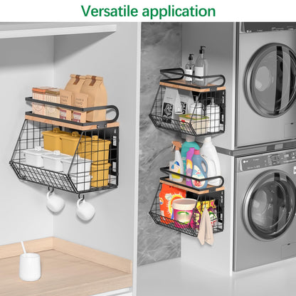 Uninol home Magnetic Shelf for Fridge with Wood Lid, Large Container Magnetic Spice Rack for Refrigerator,Fruit Potato and Onion Storage Bins, Pantry Organizers & Storage, Kitchen Counter, Cabinet