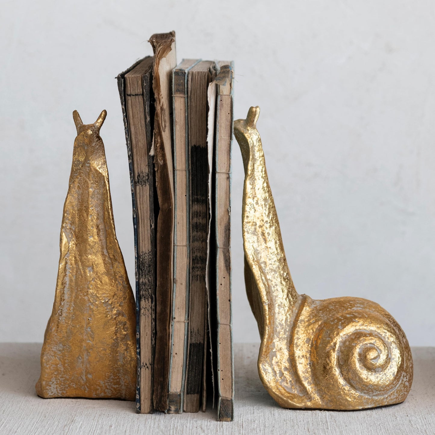 Creative Co-Op Decorative Distressed Cast Metal Snail Bookends, Gold