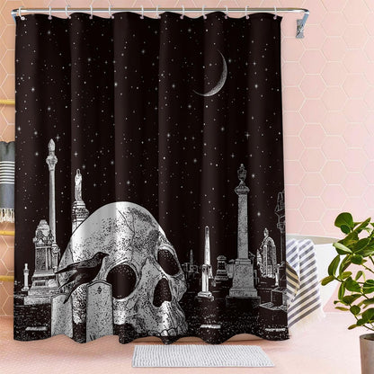 Mloabuc® Happy Halloween Shower Curtain 72x72inch Gothic Black White Sugar Skull Skeleton Witchy Shower Curtain Spooky Bathroom Set Moon Crow Bathtub Accessoriess Decor, Sets with 12 Hooks