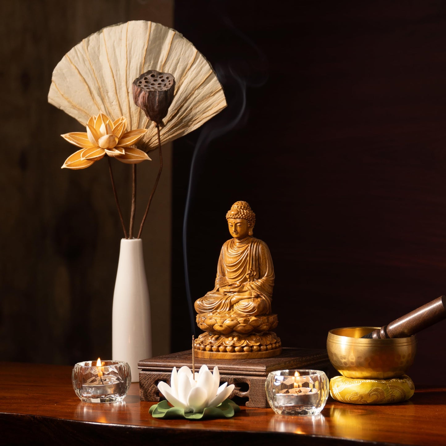 DAISYCRAFTVN Buddha Statue – Wooden Shakyamuni Buddha for Indoor Home Altar, Meditation Room Decor, Buddhist Spiritual Gifts