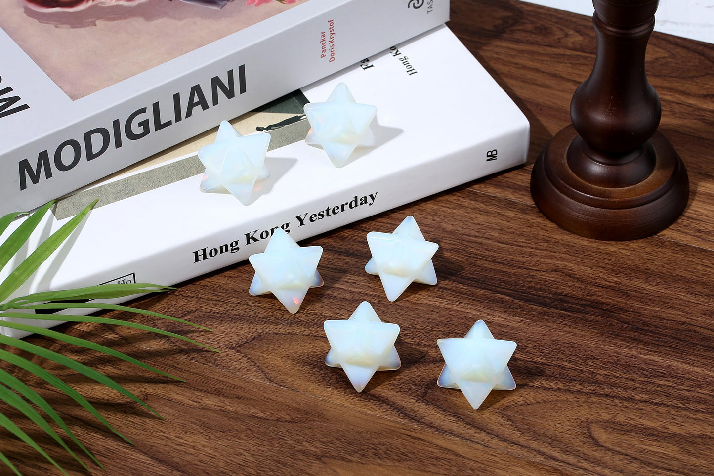 QINJIEJIE Opal Merkaba Crystal Opalite Crystals 1" Natural Healing Sacred Energy Generator Stones, Reiki Dodecahedron Crystal Protection Cleansing Spiritual Gifts, 3D Yellow Star Merkaba Crystal