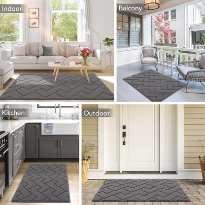 Biscpro Door Mats Indoor, Dirt Trapper Mat Absorbent Non-Slip Low Profile Doormat for Entrance, Inside, Kitchen, Front Door Mat Washable for Pets and Dogs— 50x80 cm, Grey