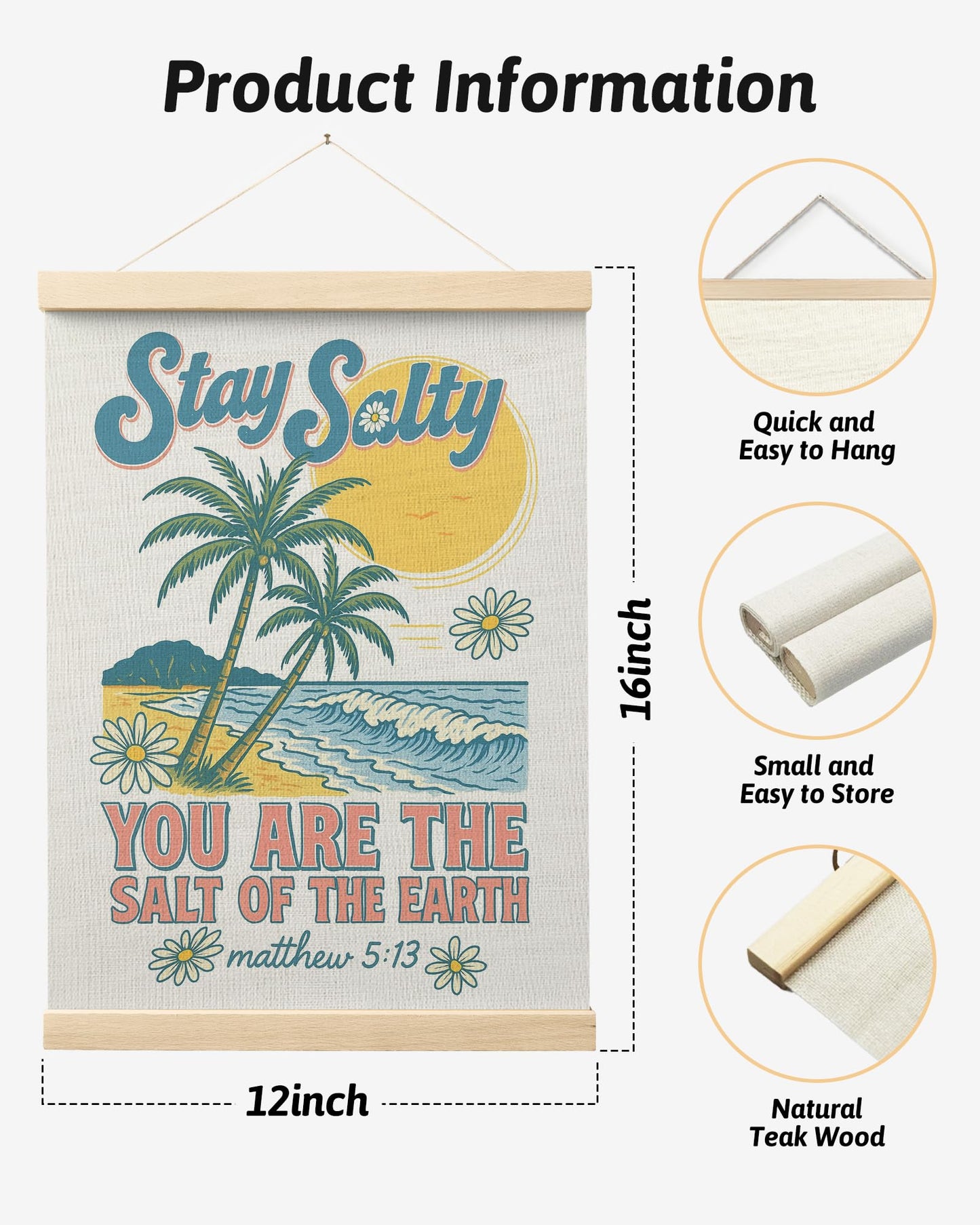 FGFK Summer Tropical Beach Christian Poster Hanger Frame, Beachy Room Decor Aesthetic, Stay Salty Bible Verse Posters Prints Wall Art Decor for Living Room Bedroom Home, 12x16 Inch