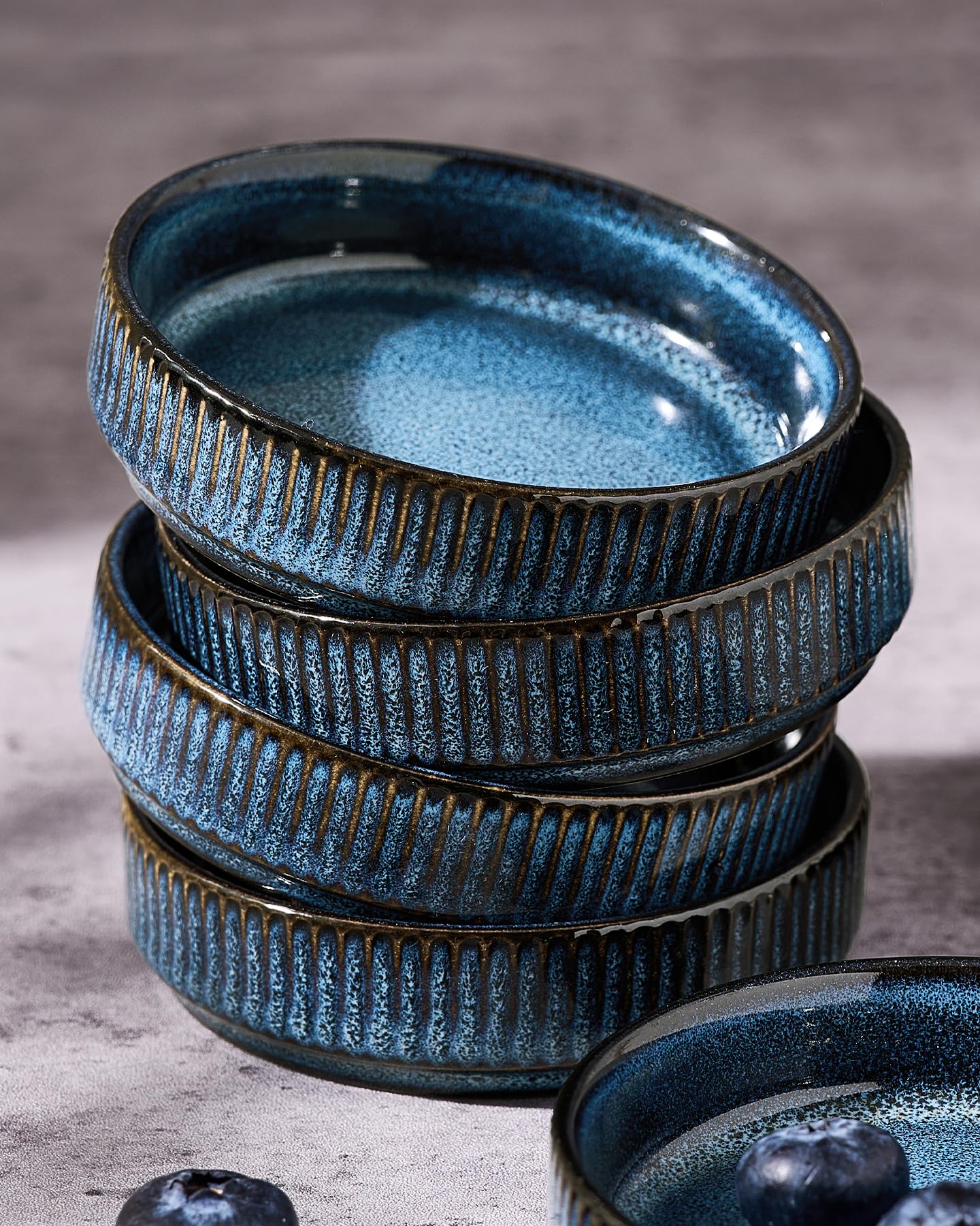 famiware Star Soy Sauce Dish Ceramic Dipping Bowls Set of 6, 4 oz Individual Dip Sauce Cups/Bowls/Dishes/Plates, Small Serving Bowl for Side Dishes, Ice Cream, Condiments, Sushi - Nebulas Blue