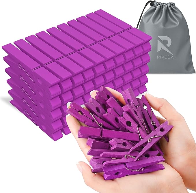 RIVEDA 50pcs Colored Wooden Clothes Pins, Clothespins