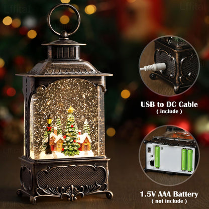 Lffital Christmas Snow Globes Lantern, Lighted Christmas Decorations Indoor for Home with Music Timer Glitter, Forest House Scene Musical Snowglobe Festival Gifts, USB & Battery Operated