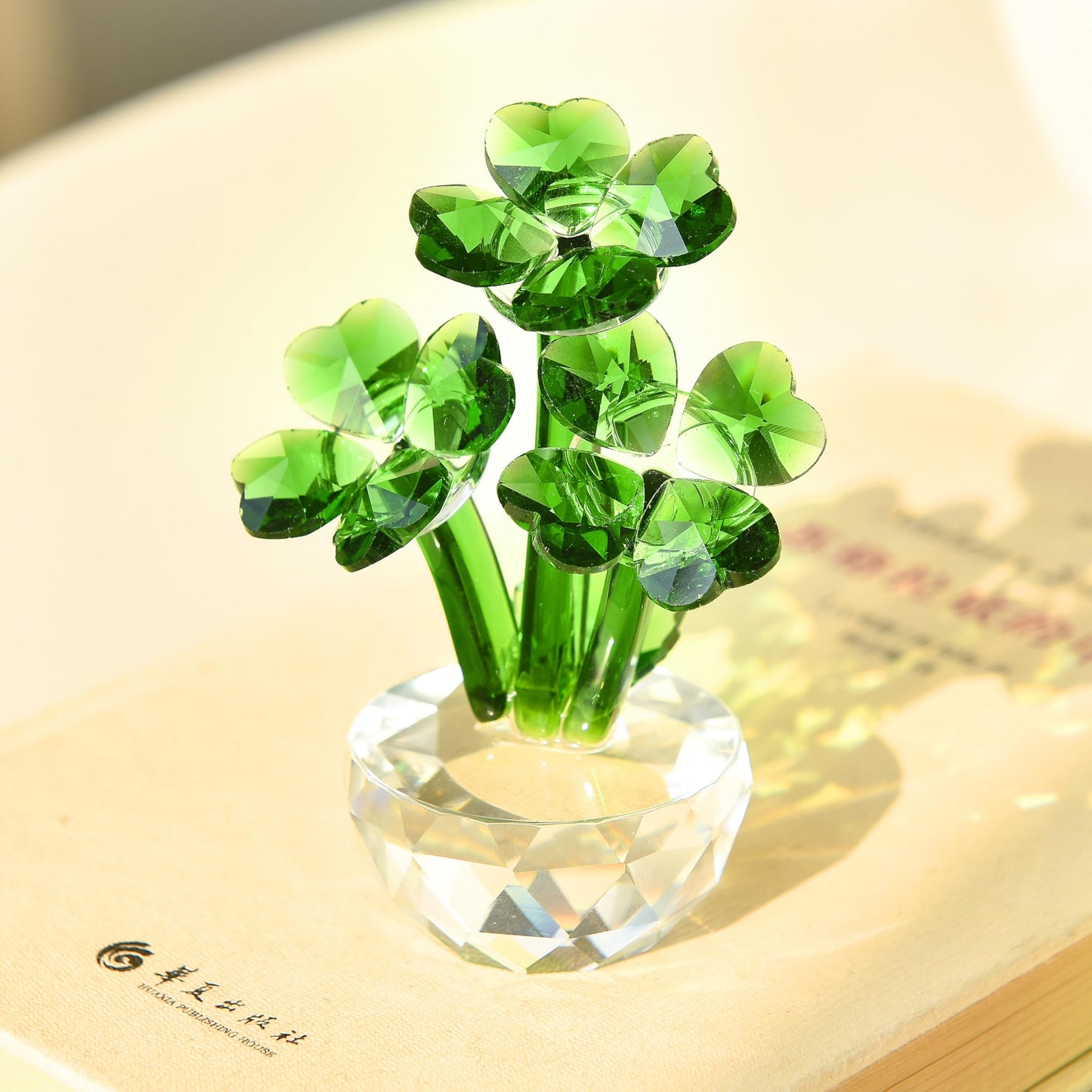 Crystal Clover Figurine Lucky Clover Crystal Home Car Office Decoration