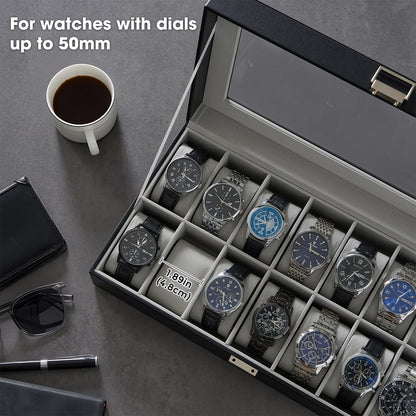ProCase Watch Case for Men, 14 Slot Mens Watch Box Holder Organizer with Glass Lid, Watches Display Case Birthday Valentine Gifts for Men Women -14 Slot, Black