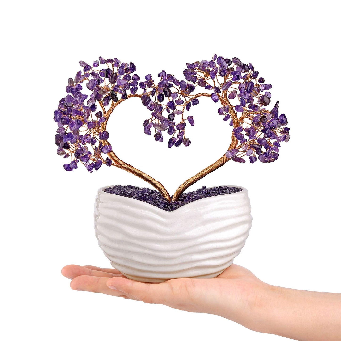 GEHECRST Amethyst Crystals Heart Money Tree Reiki Healing Gemstones Quartz Bonsai Tree Feng Shui Crystal Ornament for Home Desk Decoration Love Heart Crystal Gifts for Mom Christmas Day Her Women