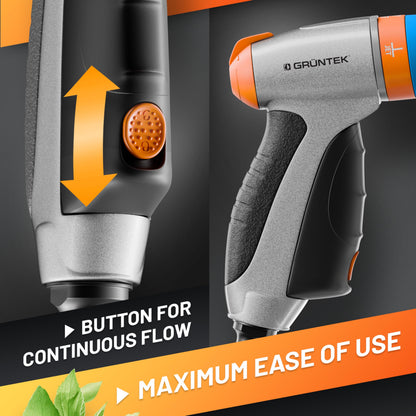 GRÜNTEK Metal Garden Hose Jet Spray Gun: High Pressure Spray Nozzle for Car Washing, Cleaning, or Fine Shower Spray for Watering Flowers, Lawn, and Garden